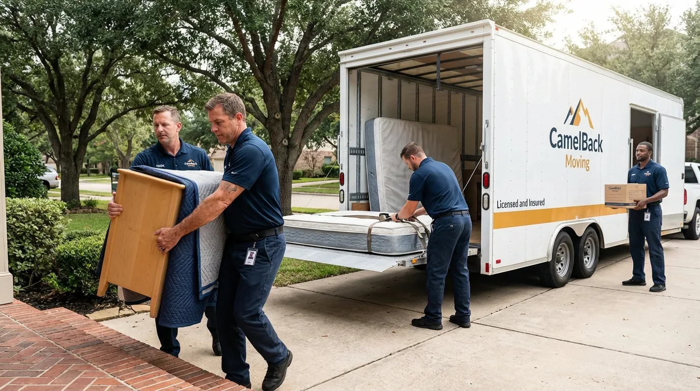 Crew loading residential truck for cross-state move from Sumner, IL