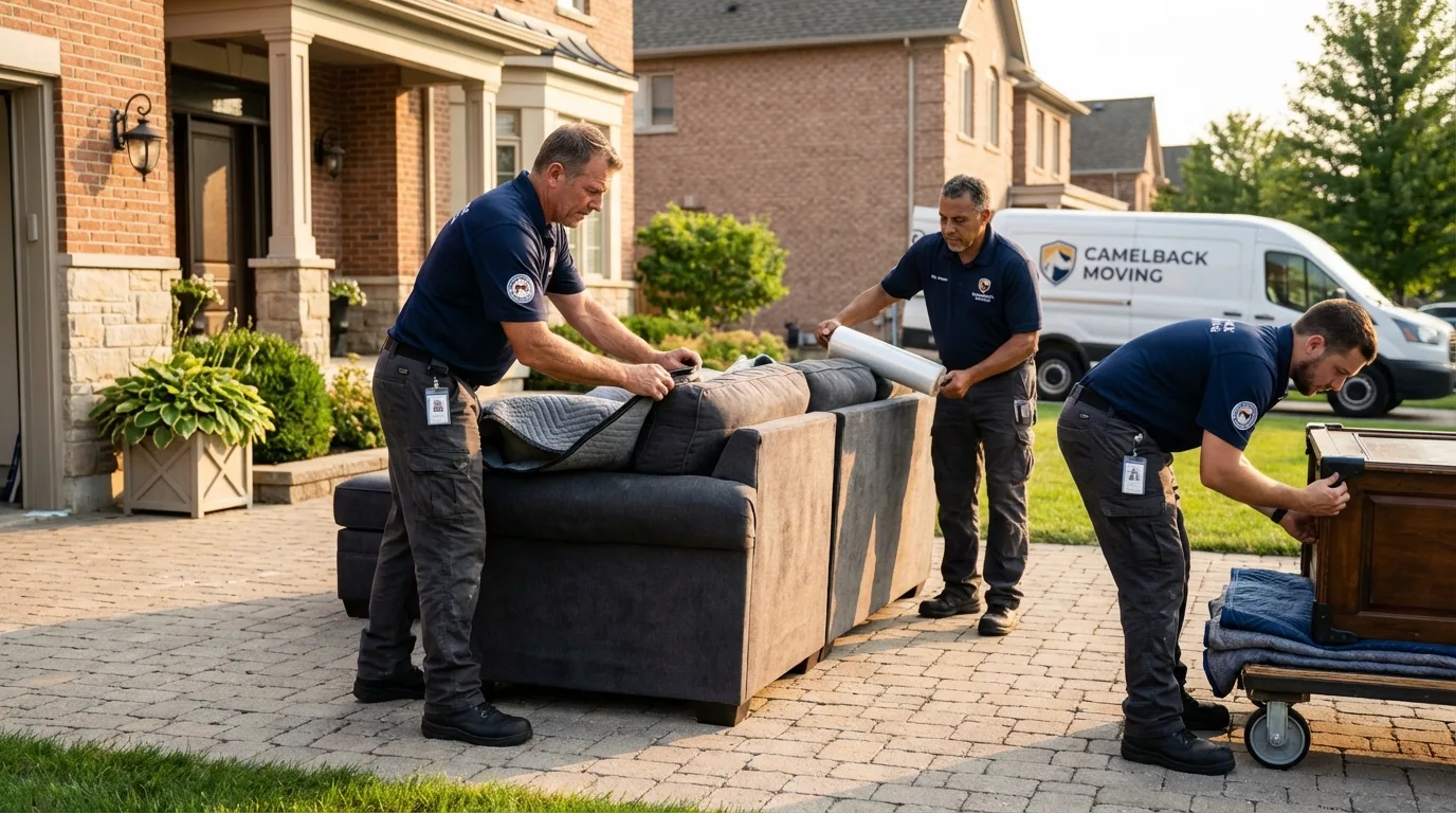 Large estate moving crew wrapping furniture in Sumner, IL
