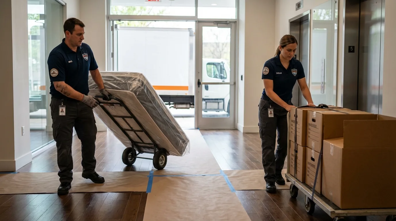 Professional apartment movers loading elevator in Sumner, IL